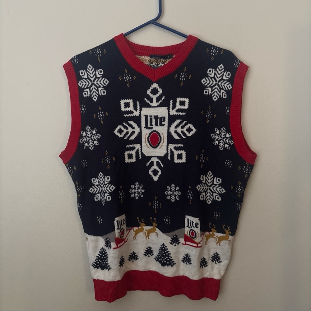 Miller Lite Beer Ugly Christmas Sweater Pullover Vest Large